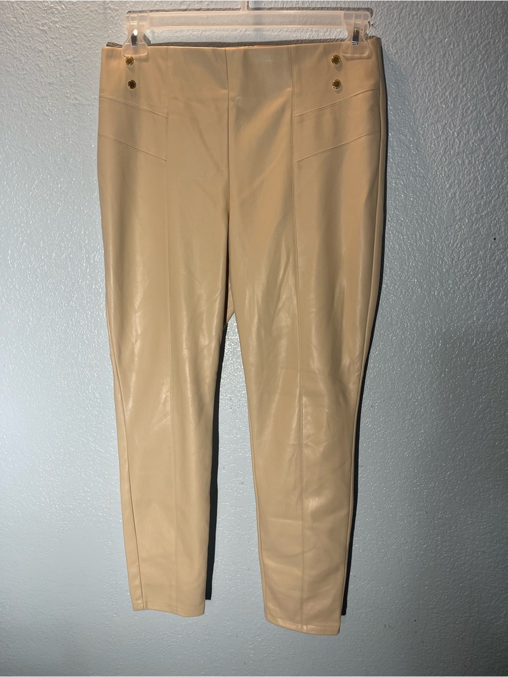 Marc New York Tan Faux Leather Skinny Pants with Gold Buttons